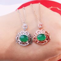 S925 Sterling Silver Inlaid Top Quality Chrysoprase Pendant Natural Agate Drop Noble Jade Necklace Chain Fine Jewelry