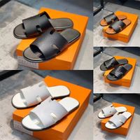 Designer Slippers Oran Sandals Sandálias Homálias H Slides clássicos Heritage Calfskin Sandal Flip Flop Summer Summer Beach Shoes Branco Branco com Caixa