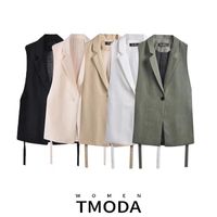Giubbotti da donna tmoda2173 2022 Autunno Donne Fashion Solid Lide Slit One-Button Suit Vintage Collar Sleeveless Ostrewear Chic Veste Femme