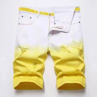 Erkek Şort Yeşil Sarı Denim Kısa Erkekler 2022 Yaz kargo kot pantolon klasik plaj deliği yırtılmış Bermudamen's