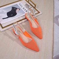 2021 New Fashion Patent Point Toe Summer Sandals Women Knitted Slingback Low Heel Shoes Butterfly Ribbon Bow Spring Autumn Pumps G245B