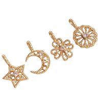 Charms 4pcs Gold Brass Crescent Moon Sun Flowerzircon Pendants para joyas que hacen pendientes de bricolaje collares de material de manualidades