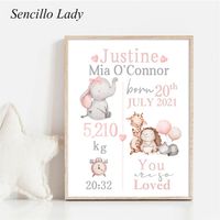 Kid Poster Personalised Girls Name Born Custom Painting Pink Canvas Art Print Wall Picture Bedroom Decor Baby Shower Gift 220614