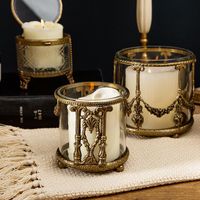 Candle Holders WSHYUFEI Brass Glass Holder Storage Bucket Cup Makeup Brush Lipstick Tank Light Luxury Home Furnishings