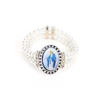 Pearl Central Rosary Sacred Heart Virgin Mary Bracelet Cryst...