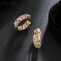 Hoop & Huggie Pipitree Ladies Loop Earrings Round Circle Multicolor Cubic Zirconia Crystal Women Gold Jewelry For Wedding Party12620