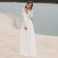 Other Wedding Dresses Elegant Beach Chiffon Dress 20221 Scoop Neck Lace Long Sleeve Backless Floor Length Bridal Gowns Vestido De NoviaOther