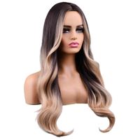 Full Lace Wigs Vaajee Brown Gold Mix Body Wave Wig Heat Resistant Stynthetic Hair Middle Part Blonde Long 220621