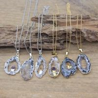 Pendant Necklaces Natural Agates Geode Pendants Healing Crystal Amethysts Citrines Quartz Druzy Drusy Chams Chains Women Jewelry QC3003Penda