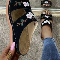 Rimocy Womens Wedges Slippers Summer Plus Size 43 Embroidery Sandals Shoes Woman Beach Casual Soft Sole Flip Flops Mujer 220628