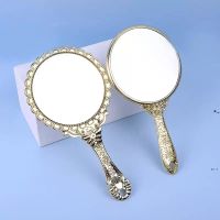 Hand-held Makeup Mirrors Romantic Vintage Hand Hold Zerkalo Gilded Handle Oval Round Cosmetic Mirror Make Up Tool Dresser Gift 0510
