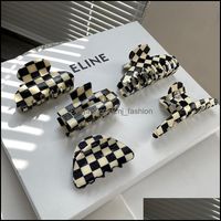 Klipsy do włosów barrettes biżuteria perisbox 10 Projekty biały czarny kraciasty pazur mody elegancki geometryczne zaciski żywicy