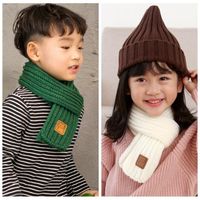 Scarves Korean Version Knitted Children&#39;s Warm Scarf Winter Leather Label Wool Baby Parent-child Bib ChildrenScarves