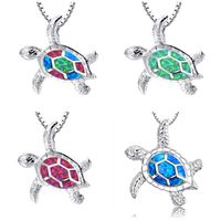Opal Turtle Necklace, Christmas Holiday Fashion Alloy Cute P...