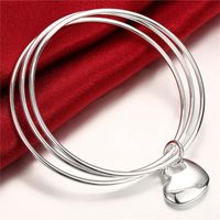 Bangle Women 925 Stamp Silver Color Three Round Love Heart Bangles Bracelets On Hand Fashion Wedding Party Engagement Charm JewelryBangle