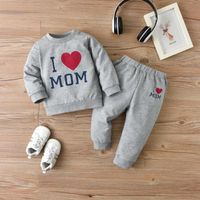 Clothing Sets Baby Clothes Set Grey For Babies Chic Letter Print Outfits 2Pcs I LOVE MOM Suits 0-2Y Girls Boys Spring Fall MilamiyaClothing