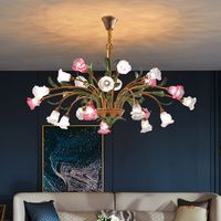 Fransız Oturma Odası Çiçek Dekorasyon Avizeler Pastoral Sanat Kristal Avize Aydınlatma Amerikan Retro Cam Kolye Lambaları Yemek Odası Yatak Odası Ev Dekor Işık