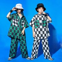 Stage Wear Girls Hip Hop Clothes Plaid Kpop Outfit Jazz Dancing Costume Kids Modern Dancewear Boys Performance Rave DN12223Stage
