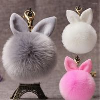 Keychains Ears Fur Cat Ear Ball Keychain Car Bag Ornaments B...