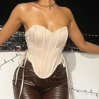 Women's Tanks & Camis Chic Women Fishbone Tube Camisole Tops Sexy Wrap Chest Strapless Bustier Vest Summer Side Cross Tie-Up Crop Streetwear