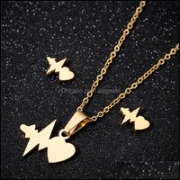 Earrings Necklace Jewelry Sets Gold Heart Set Fashion Special Gifts Stainless Steel Heartbeat Pendant Drop Delivery 2021 Cwk7S