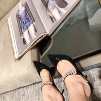 Top grade Linen Patent Leather Mules with Crystal Strap 7cm 10cm Designer Heel With Box eu 34 to 40 tradingbear243x