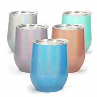 12oz rainbow glitter wine tumbler stainless steel wine tumblers mixed colors stemless glasses double wall vacuum insulated egg shaped cup sxjun26