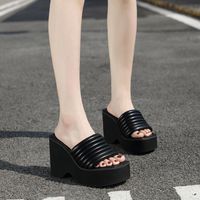 Slippers Ladies 7.5cm Thick Bottom Casual Shoe Black White Women Summer Flip Flops Shoes Female Wedge Platform SandalSlippers
