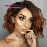 New Low Wavy Bob Black Dark Skin Flapper Lob Hairstyle wig Short Curly Side Fringe Short Pixie Cut Unique Full Wigs for Black Wome193S