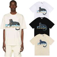 Rhude Men's T-shirts Summer New High Street Tide Brand Black Panther Leopard Trend Print Short Sleeve Fashion Loose Tee
