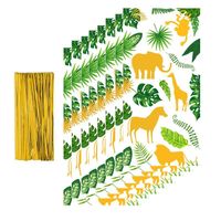 Regalo Wrap 240pcs Green Gold Jungle Animal Palm Leaves Plastic Candy Bolsos Bolsos con lasteñas Twist For Baby Shower Cumpleaños Fiesta