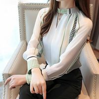 Damenblusen Hemden Plus Size Casual V-Ausschnitt Office Lady Tops Frauen Vintage Print Long Sleeve Chiffon Bluse Blusas Mujer de Moda 2022 s