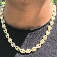 12mm Yellow Gold Mariner Link Chain Necklace &Bracelet Real Icy Iced Choker Necklace Cubic Zirconia 7-24inch Oval Link Chain278k