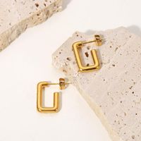 Hoop Huggie Design Orecchini in acciaio inossidabile 18k Gold Simple Square con ebraico zircone cristallino lucido
