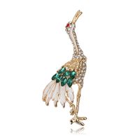 White Green Diamond Red-crowned Crane Brooch Women Men Zinc Alloy Anti-emptied Suit Skirt Clothes Badges Animal Sweater Clothing Collar Lapel Pins Corsage Brooches