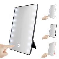 16 LED Touch Screen Makeup Mirror 180 Degree Rotating Cosmetic Mirror USB Charger Stand for Tabletop Bathroom Bedroom Travel 220514