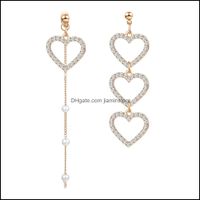 Dangle Chandelier Earrings Jewelry Korean Asymmetry Heart Long Drop For Women Crystal Big Asymmetrical Geometric Dangling Earring Wedding