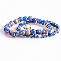 2pcs set Bead Bracelet Crown Charm Bangle Natural Blue Emperor Stone BeadsBuddha Bracelet for Women and Mens Pulseras Masculina331d