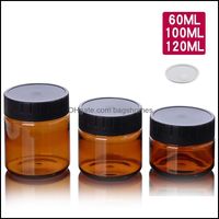 Packing Bottles Office School Business Industrial 60Ml 100Ml 120Ml Amber Pet Plastic Cosmetic Jars Face Hand Lotion Cream With Black Screw