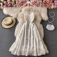 Fransız yaz plaj elbise kadın v boyun bir çizgi çiçek şifon elbise vestidos kadın boho beyaz uzun robe 220526