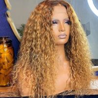 Dantelli peruklar bal sarışın doğal dalga% 100 insan saçı parlak orta t parça 200.