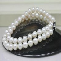 8- 9mm White Natural Freshwater Pearl Necklace 18inch 925 Sil...
