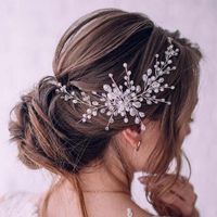 Headpieces Flowers Bridal Wedding Hair Comb Silver Pearl Headband Crystal Side Accessories Suitable For LadiesHeadpieces
