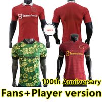 100º aniversário Manchester Sancho Soccer Jerseys 22 23 Varane Bruno Fernandes Rashford Pogba United Jersey Man Kit Camisa de Football