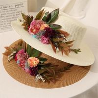 New small breeze white straw hat summer flowers travel sunsc...