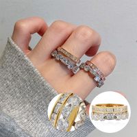 Yan taşlarla taç tasarım, kadın için beyaz elmas yüzükler kadın üç renkli pirinç altın kaplama gümüş parmak aksesuarları moda mücevher büyüleyici kızlar hediyeler boyutu 6 7 8