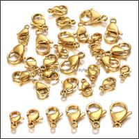 Clasps Hooks Jewelry Findings Components Stainless Steel Gold Color Lobster Clasp Jump Rings For Bracelet Necklace Chains Making Drop Deli