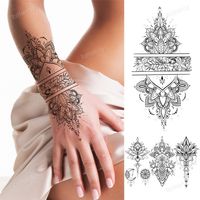 fake henna tattoo mandala lotus flowers jewery arabic indian egyptian tattoo sleeve hand finger breast tatoo black waterproof 220521