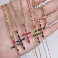 Pendant Necklaces Rainbow Cross Crystal Gold Chain Necklace ...