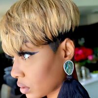 Honey Blonde Highlight Ombre Color Short Pixie Cut Lace Closure Wig Machine Made Human Hair Wigs With Bang For Women 1B30#